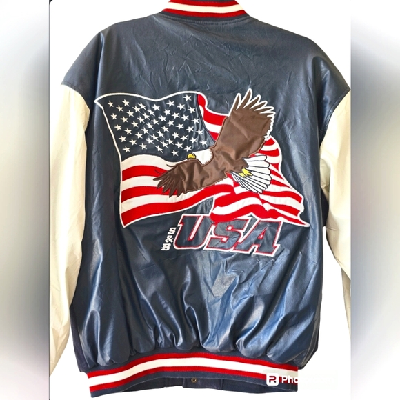 NEW Steve & Barry's Patriotic USA American Flag Eagle Leather Varsity Jacket L - Picture 3 of 16